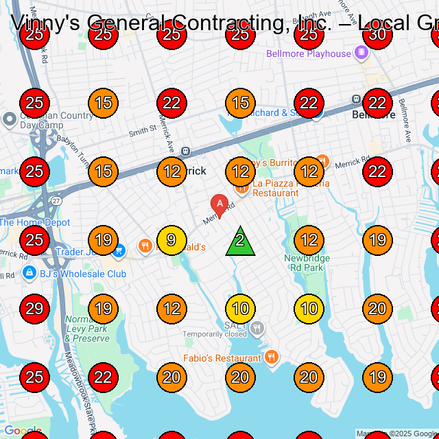 Vinny's General Contracting, Inc. GeoGrid visibility map for General Contractor in Freeport
